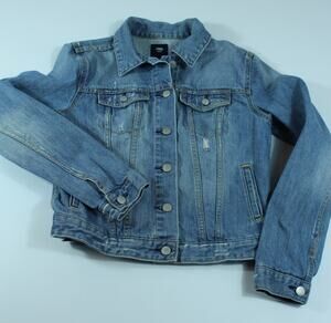 GAP Womens S Denim Jean Jacket Distressed Trucker Light Wash Button Up